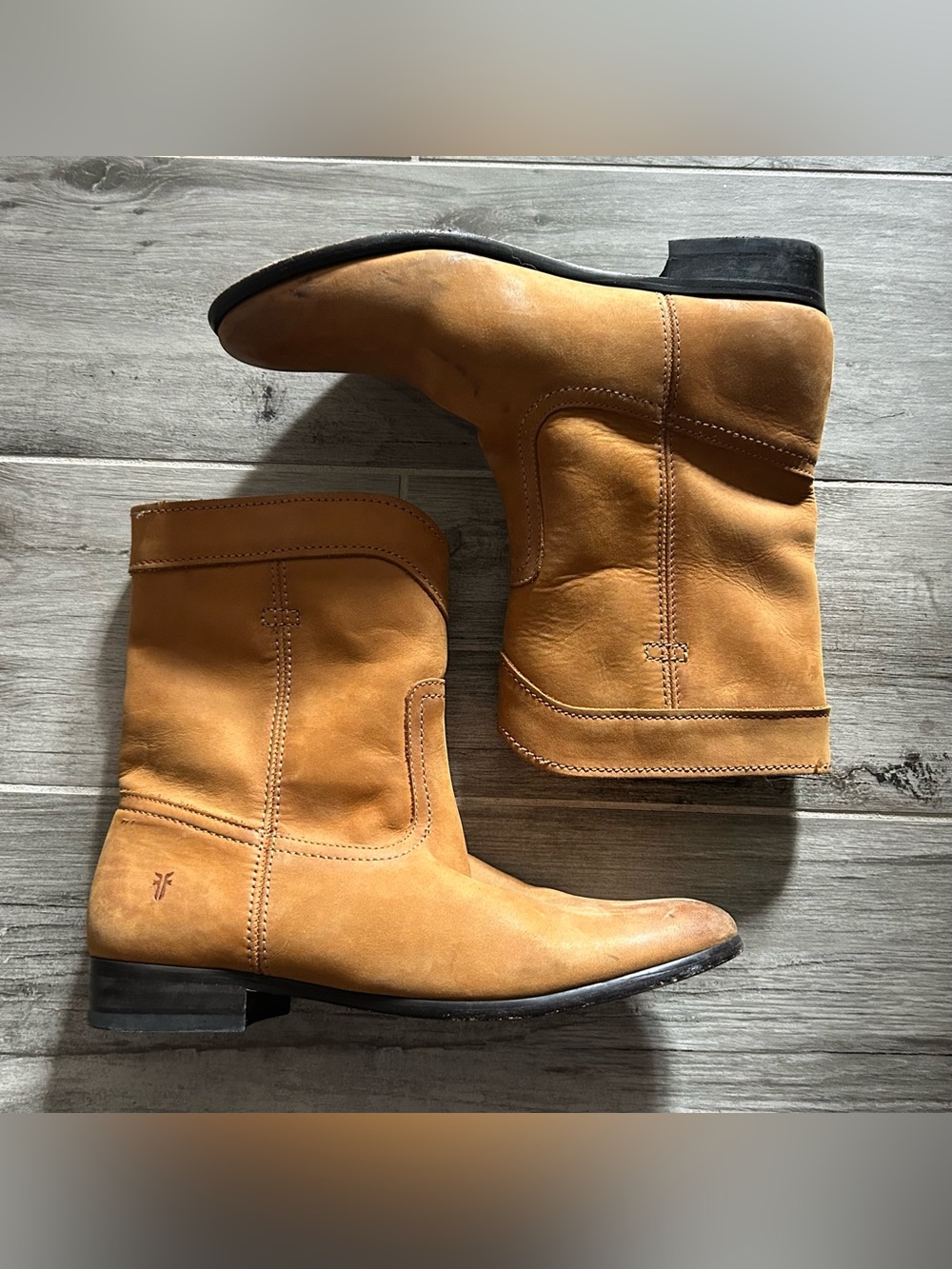 Frye Tan Leather Mid-Calf Boots